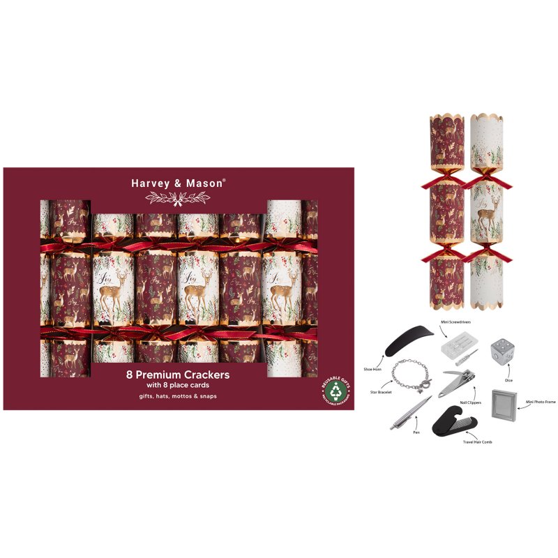 Harvey & Mason Premium Burgundy Deer Box of 8 Crackers