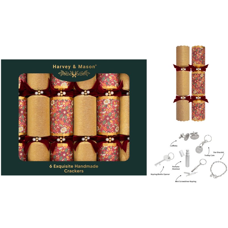 Harvey & Mason Exquisite Red Flower Box Of 6 Crackers