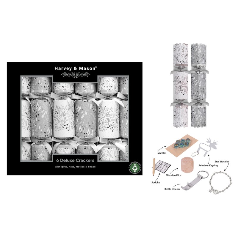 Harvey & Mason Deluxe Silver Foliage Box Of 6 Crackers