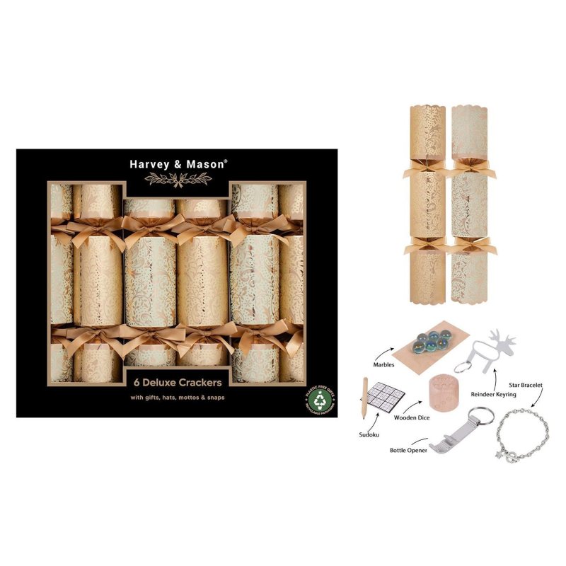 Harvey & Mason Deluxe Gold Foliage Box Of 6 Crackers