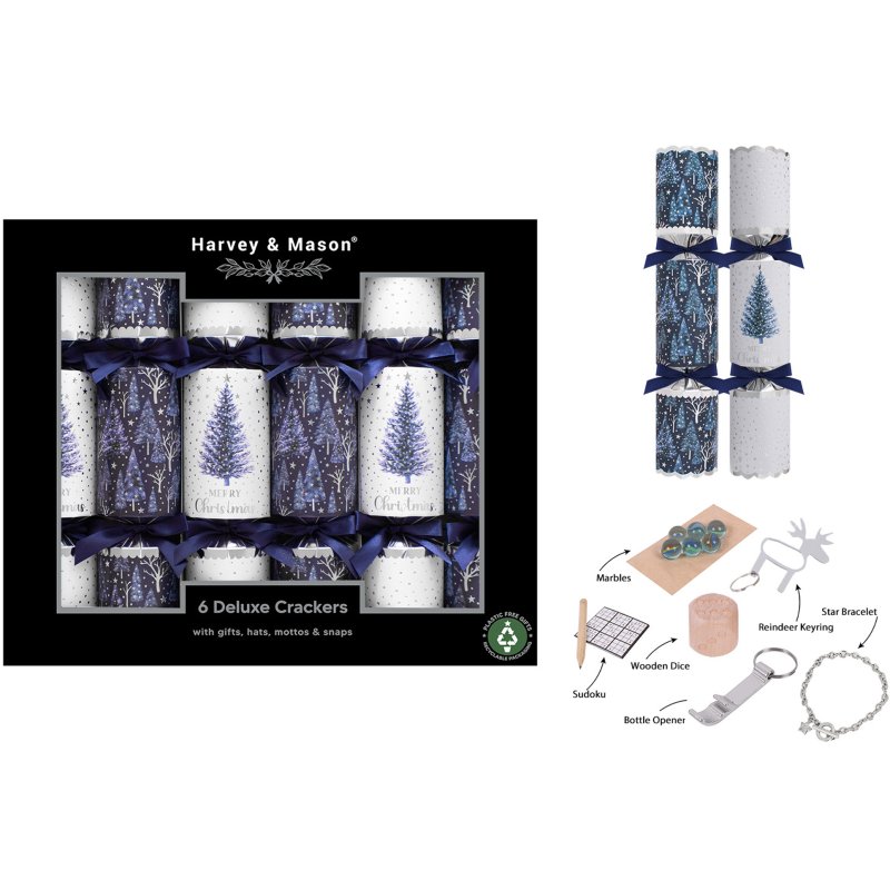 Harvey & Mason Deluxe Blue Tree Box Of 6 Crackers