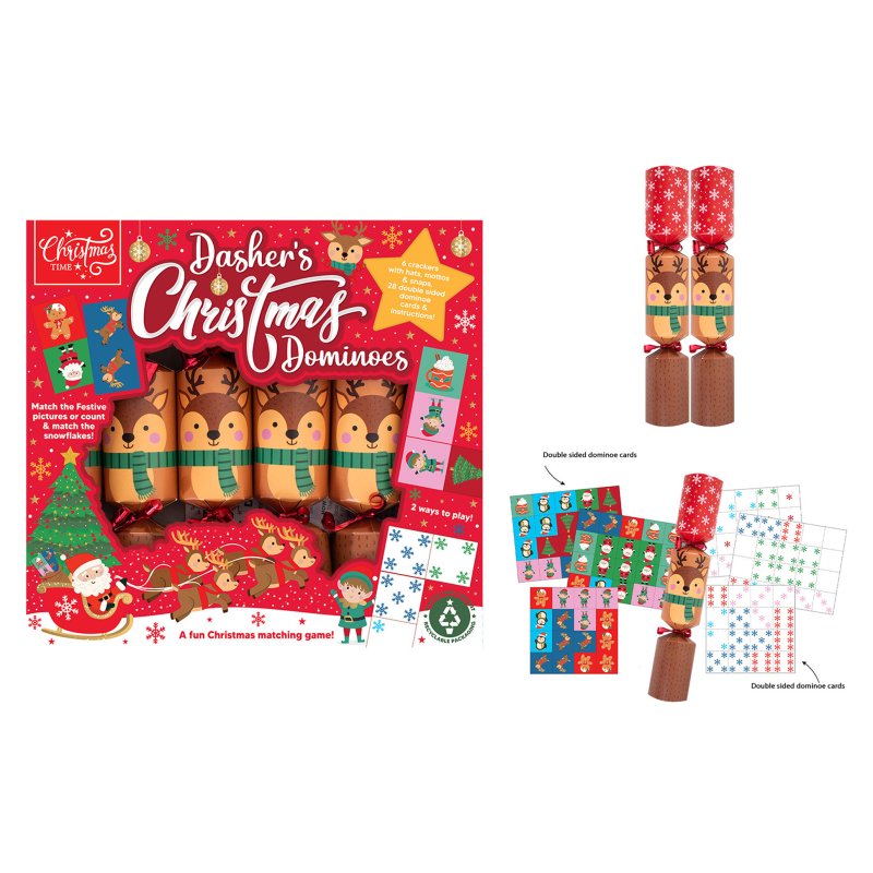 Harvey & Mason Dashers Dominoes Game Box Of 6 Crackers