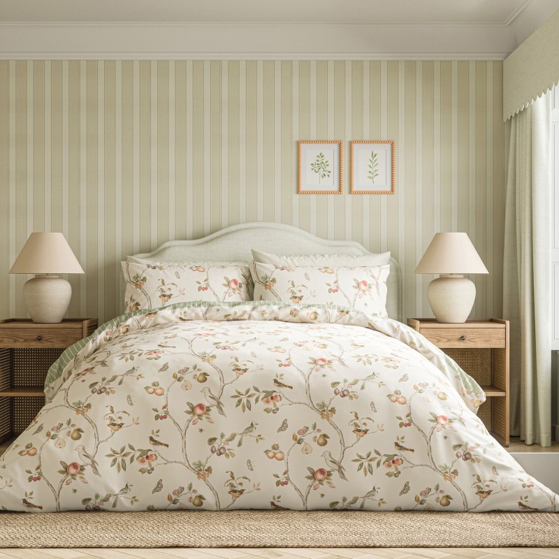 Sanderson Options Fruit Aviary Raspberry Ochre Duvet Cover Set