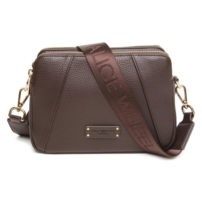 Alice Wheeler Alice Wheeler Kensington Double Zip Cross Body Bag Chocolate