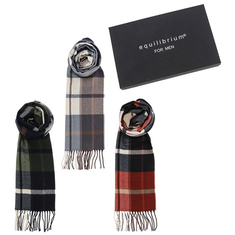 Joe Davies Equilibrium For Men Soft Feel Plaid Fringed Scarf Assorted Colours Group Shot