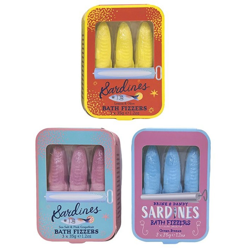 Joe Davies Bath And Body Sardine Tin Set Of 3 Fizzers Assorted Designs