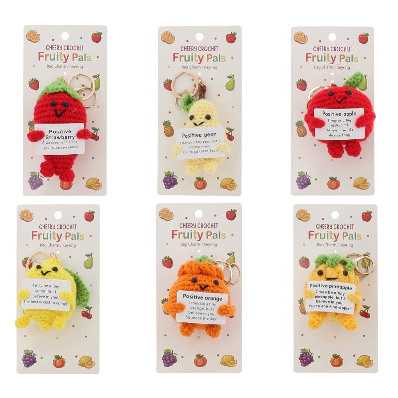 Shudehill Cheery Crochet Bag Charm Fruity Pals Assorted Designs Group Shot