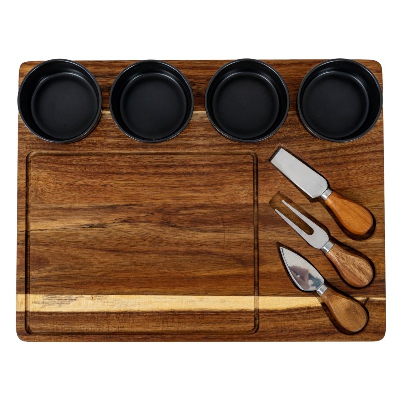 Hill Interiors Hill Interiors Acacia Cheese Board Set With Grey Bowls