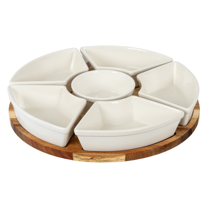 Hill Interiors Hill Interiors Acacia Lazy Susan with Ceramic Serving Bowls