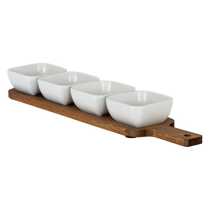 Hill Interiors Hill Interiors Acacia Serving Board with Four Serving Bowls