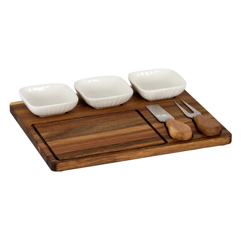 Hill Interiors Hill Interiors Acacia Cheese Board Set With White Bowls