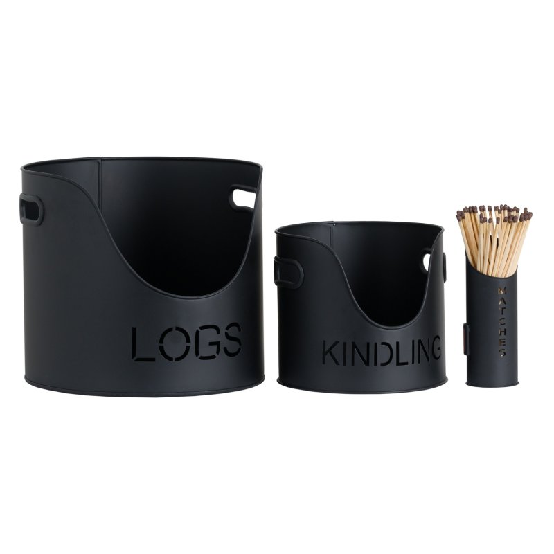 Hill Interiors Hill Interiors Black Logs Kindling & Matchstick Set