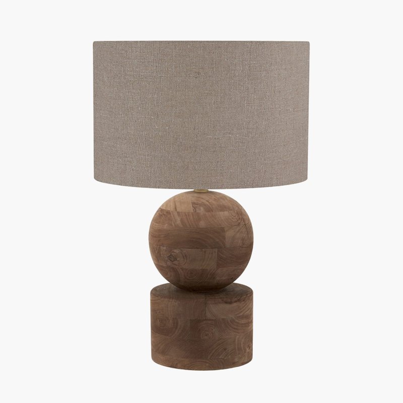 Pacific Ziva Antique Wood Table Lamp With Edward Linen Shade