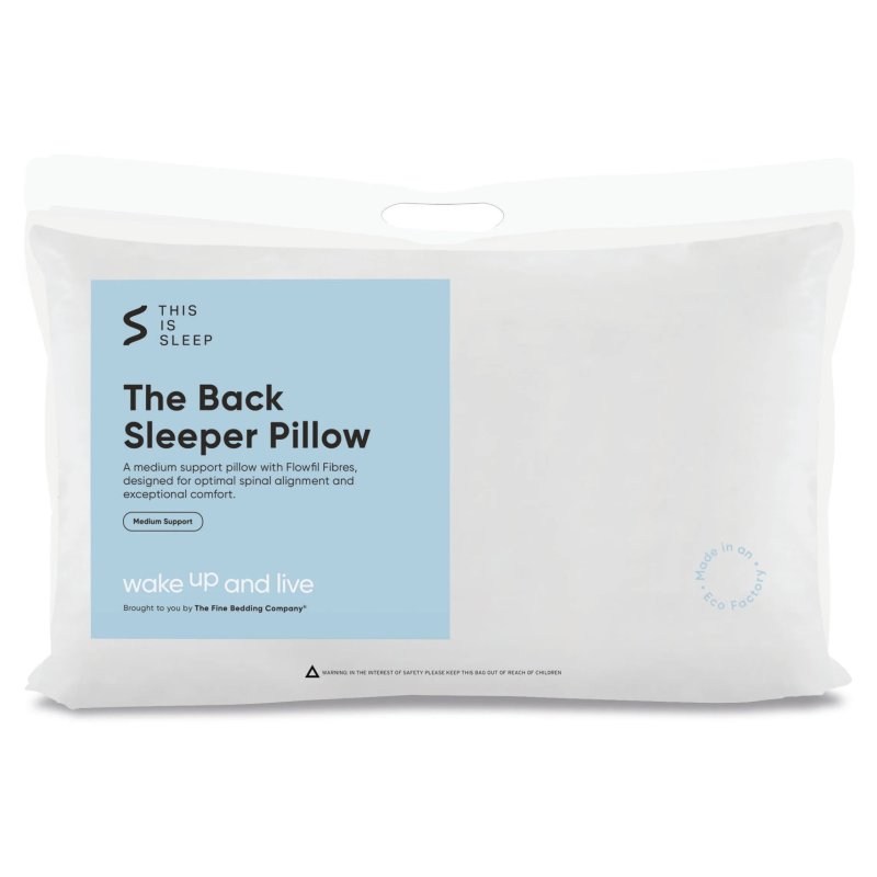 The Fine Bedding Company Back Sleeper Pillow in packaging