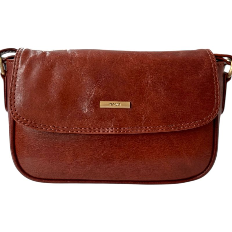 Nova Leathers Cognac Half Flap Shoulder Bag
