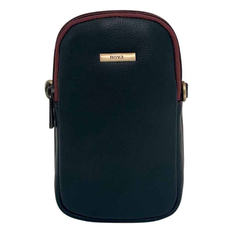 Nova Leathers Black Tan Twin Zip Top Phone Bag