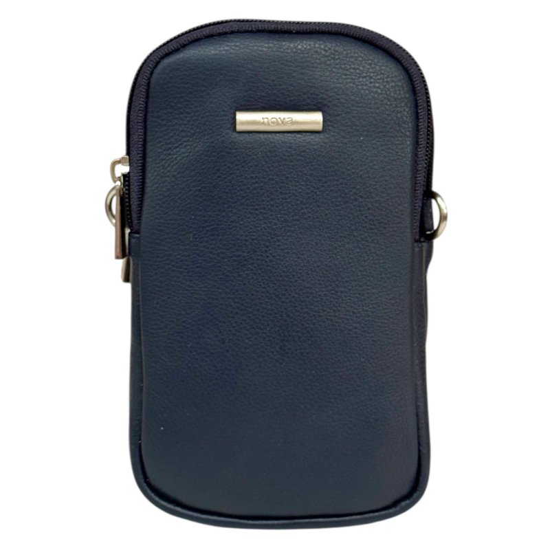 Nova Leathers Navy Twin Zip Top Phone Bag