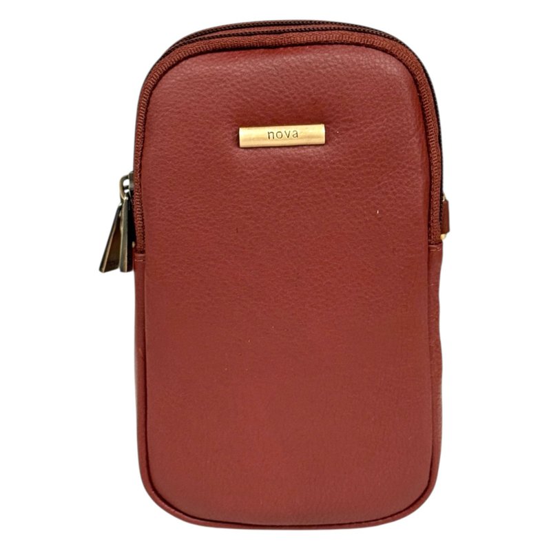 Nova Leathers Tan Twin Zip Top Phone Bag