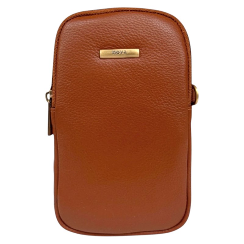 Nova Leathers Toffee Brown Twin Zip Top Phone Bag