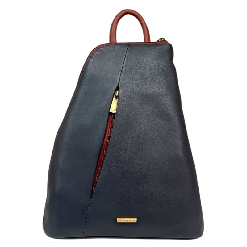 Nova Leathers Navy Tan Pyramid Backpack