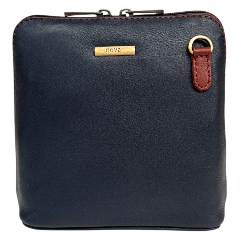 Nova Leathers Navy Tan Small Dome Bag