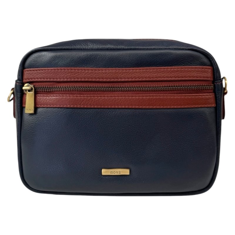 Nova Leathers Navy Tan Camera Bag