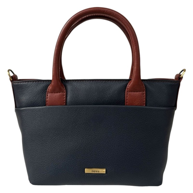 Nova Leathers Navy Tan Small Grab Bag