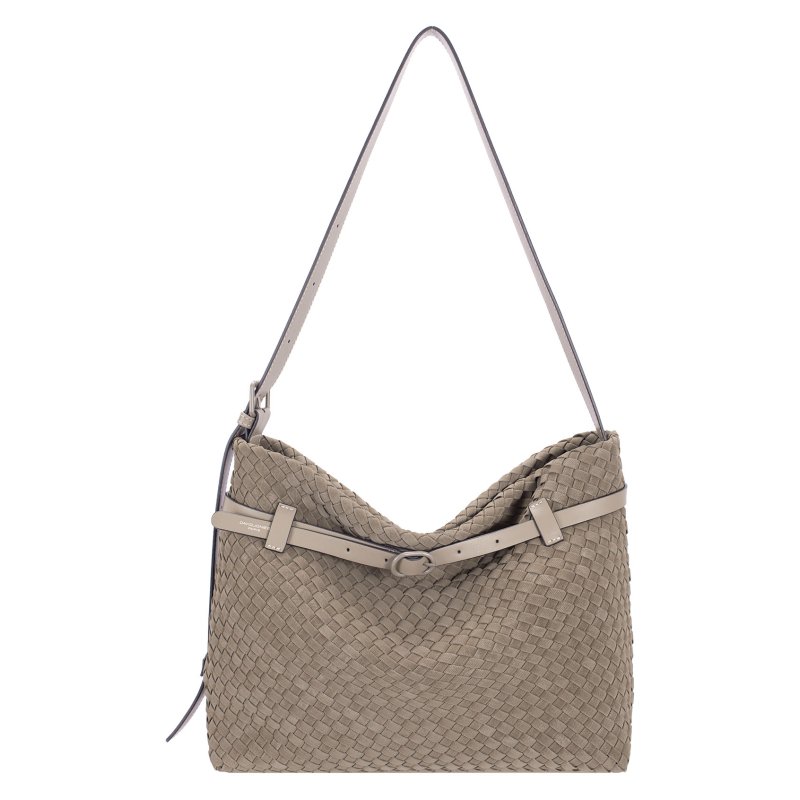 David Jones Warm Grey Sand Weave Long Shoulder Bag