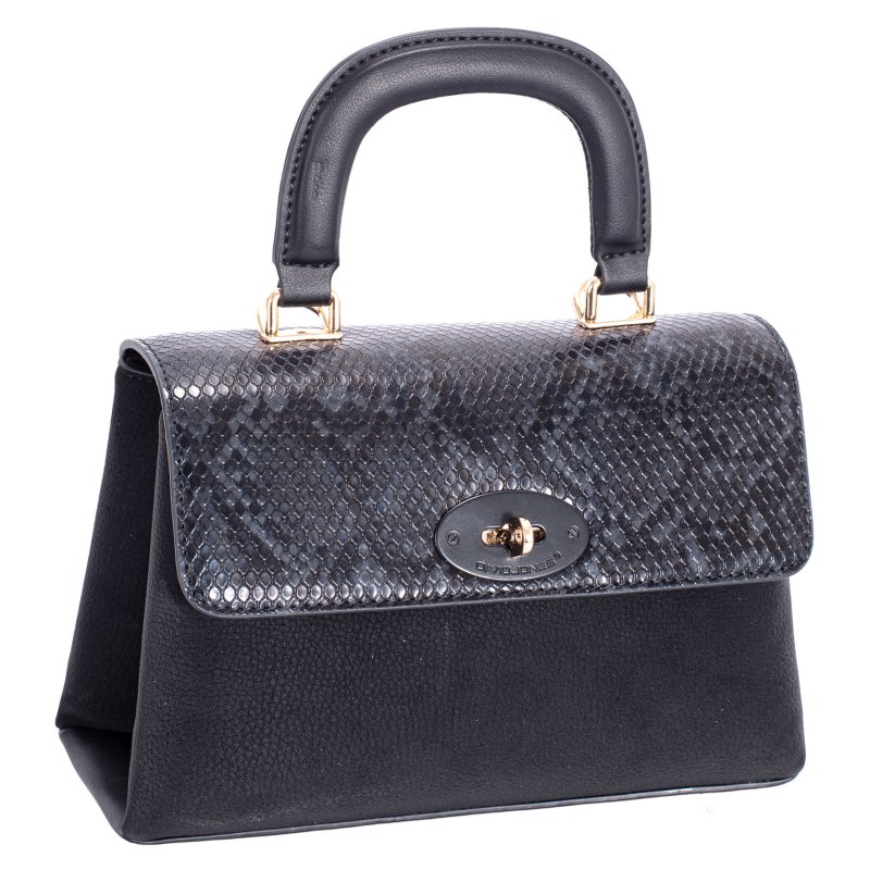 David Jones Black Faux Snake Flap Top Handle Grab Bag