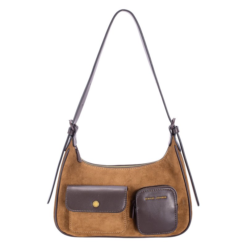 David Jones Apricot Tan Faux Suede Shoulder Bag