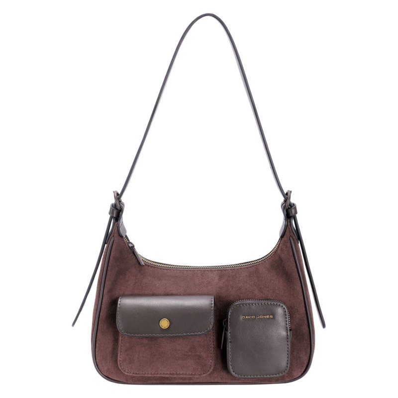 David Jones Hot Chocolate Faux Suede Shoulder Bag