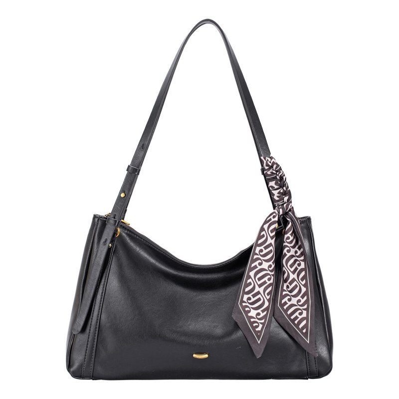 David Jones Black Leather Effect Slouchy Shoulder Bag
