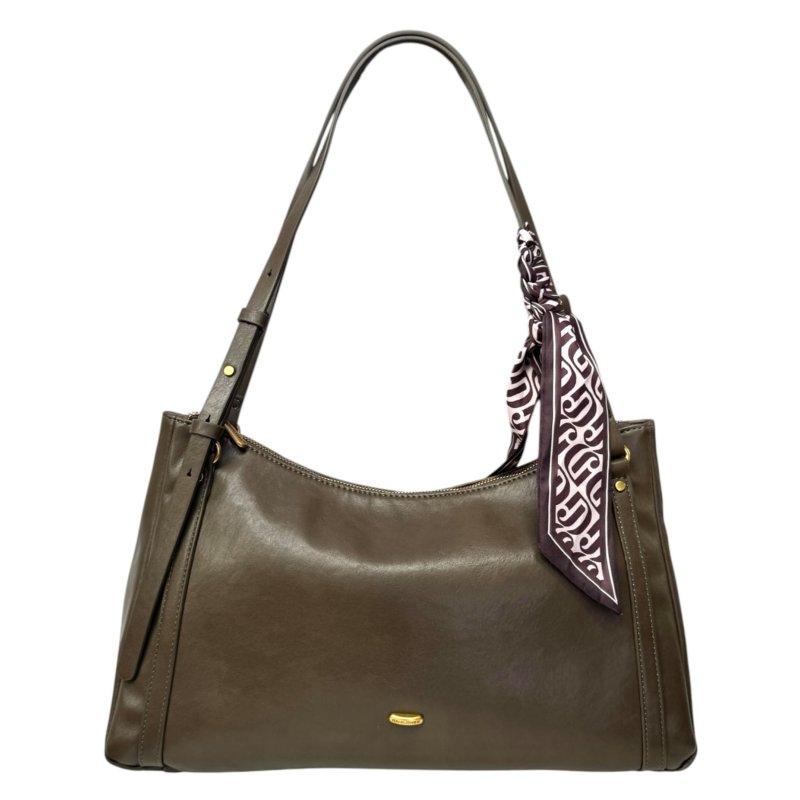 David Jones Mist Moss Leather Effect Slouchy Shoulder Bag