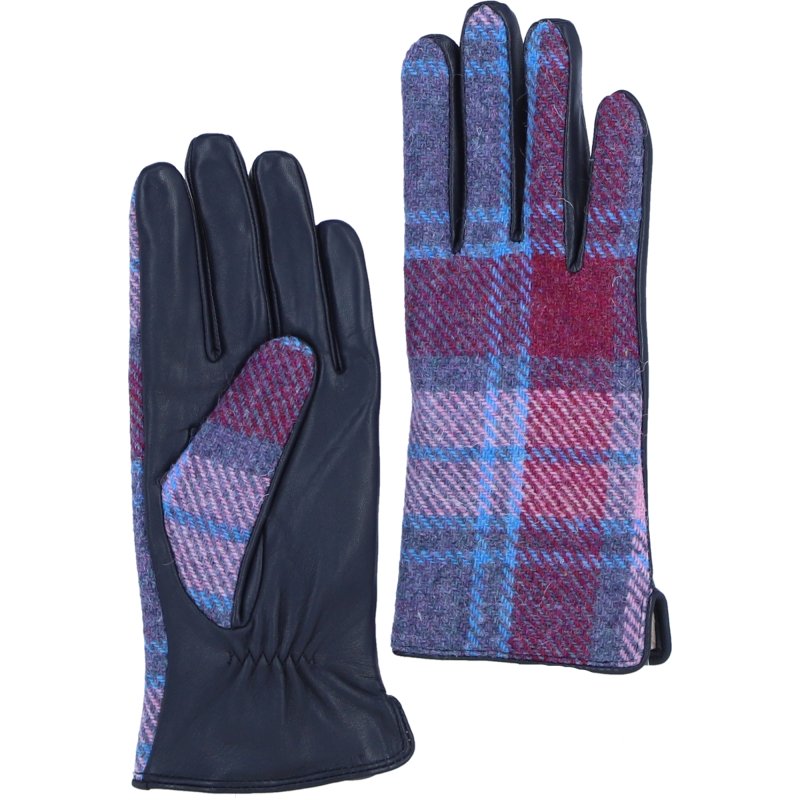 Ashwood Leather Tweed Gloves Black Pink