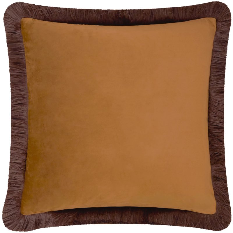 Furn Halo Fringed Velvet Cushion Caramel & Chocolate