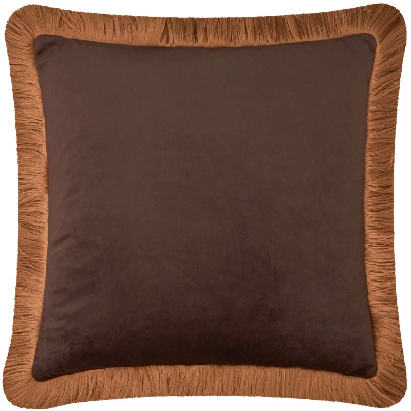 Furn Halo Fringed Velvet Cushion Chocolate & Caramel