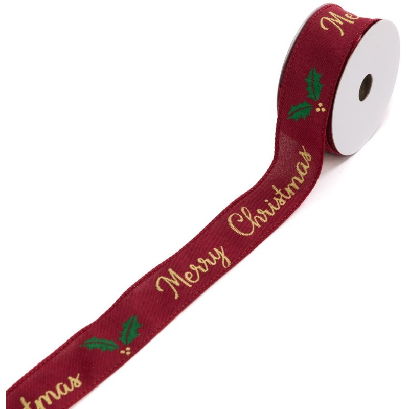 Floralsilk Traditional Merry Christmas Ribbon Red