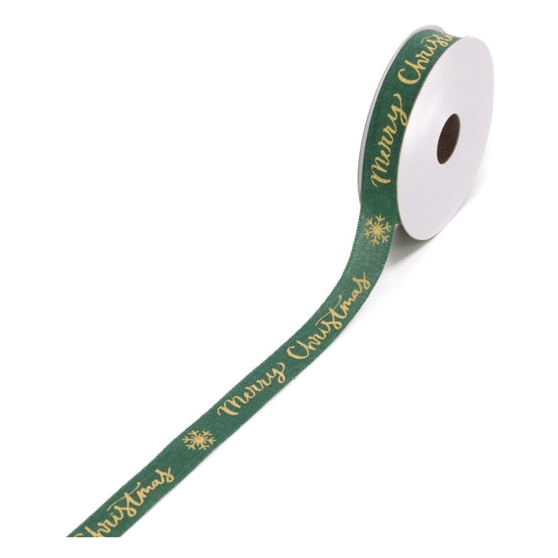 Floralsilk Traditional Merry Christmas Ribbon Green
