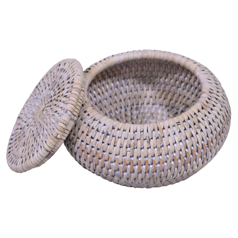 Lows Artisan Weave Round Rattan Lidded Basket