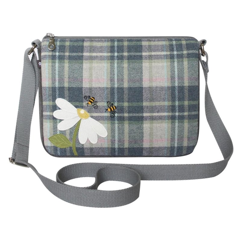 Earth Squared Tweed Applique Messenger Bag Bee And Daisy