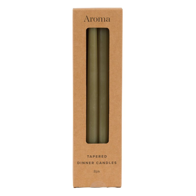 Gallery Direct Tapered Dinner Candles Olive Set Of 8 In Box