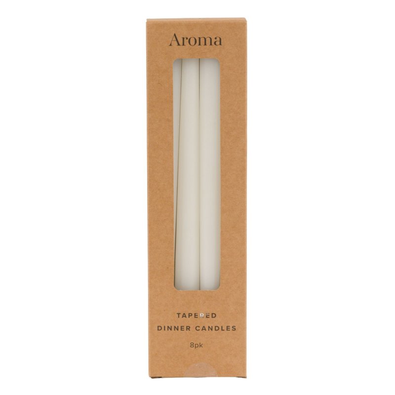 Gallery Direct Tapered Dinner Candles White Set Of 8 in box