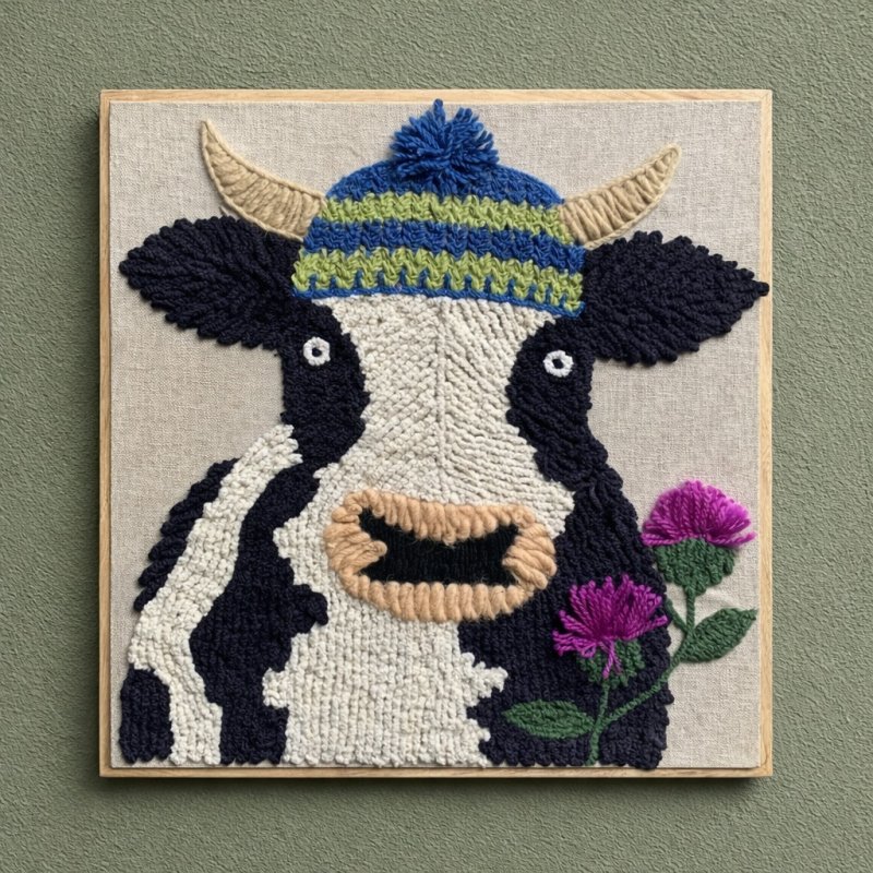 Aquarelle Home Aquarelle Niall Cow Hand Embroidered Wall Art