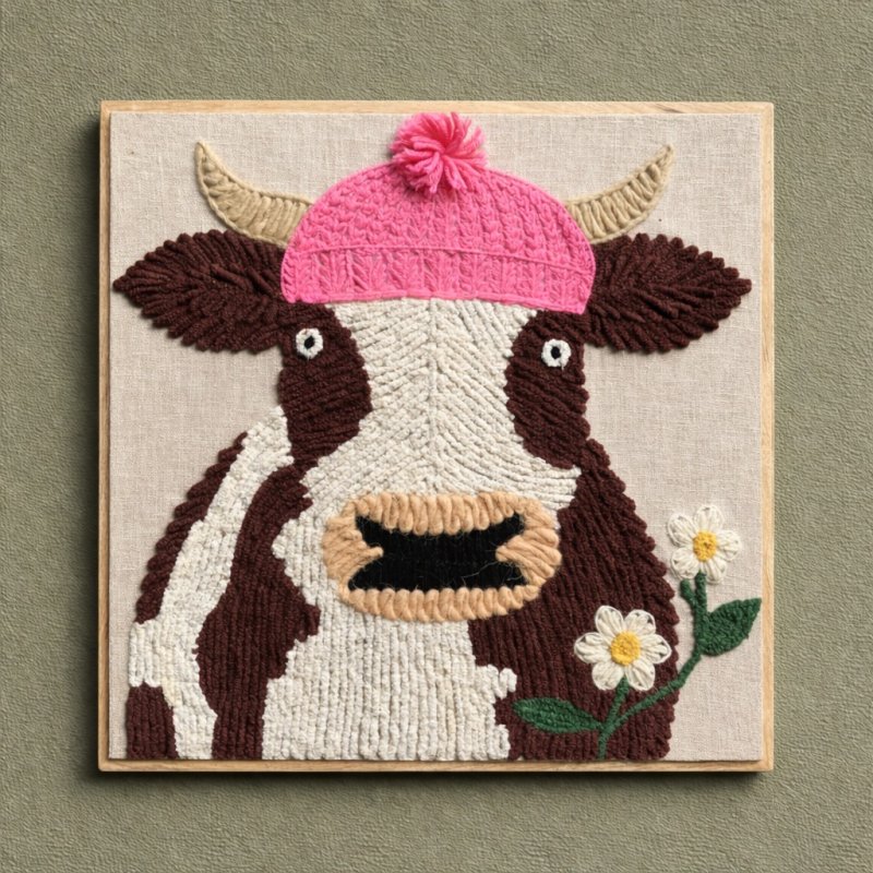 Aquarelle Home Aquarelle Marjorie Cow Hand Embroidered Wall Art