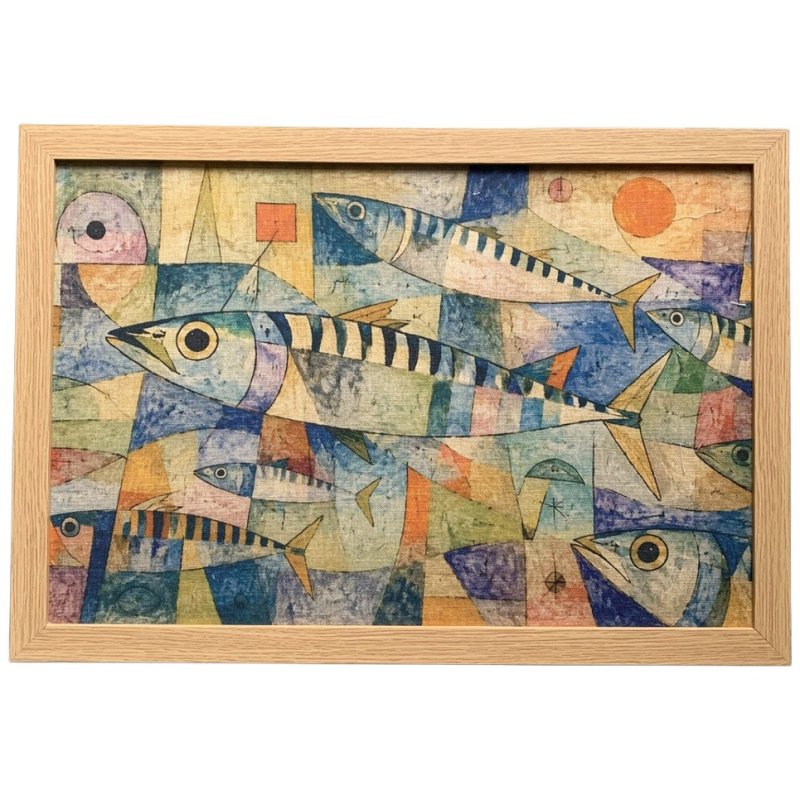 Aquarelle Home Aquarelle Mackerel Swimming Printed Art Oak Frame
