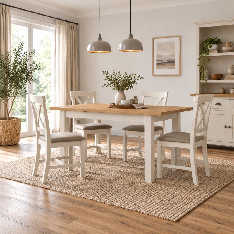Aldiss Own Hastings Editions 1.2m Extending Table & 4 Chairs In Stone