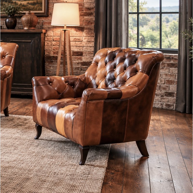 Aldiss Own Bamford Club Chair in Toffee Patchwork Leather