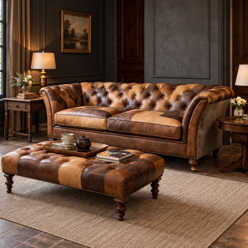 Aldiss Own Granby 2 Seater Sofa in Toffee Patchwork Leather