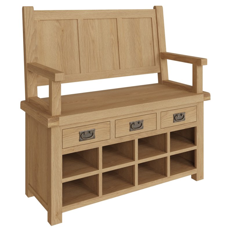 Oak monks bench with coat hooks sale
