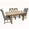 Heritage 1.3m Extendable Table & 2 Grey Upholstered Cross Back Chairs image of the table and chairs on a white background